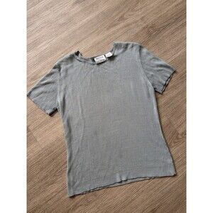 Vintage 90s Preview Collection100% Silk Short Sleeves Knit Shirt Gray Ribbed